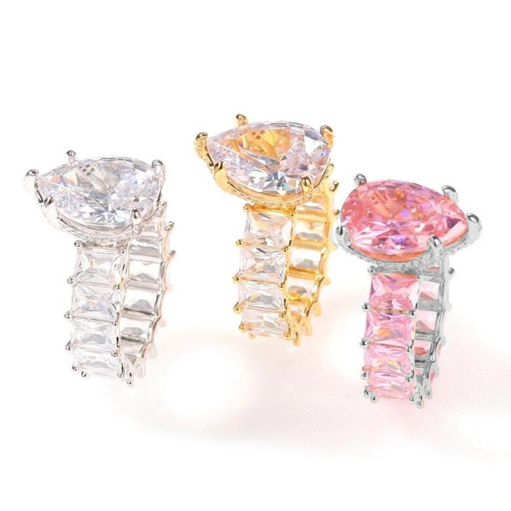 💝 Crystal Clear Pure Colorful Water Drop Zircon Pear Rings for Women, PD562 - Picture 2 of 2